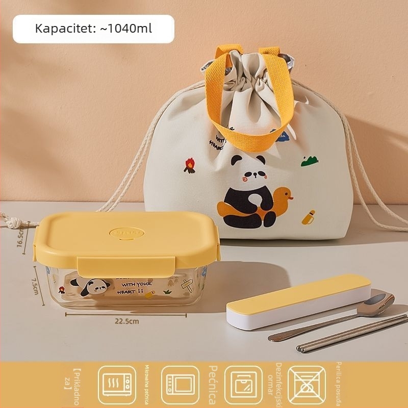 Staklena kutija za ručak, četvrtastog oblika, mikrovalna pogodna, zatvorena za očuvanje svježine, kapacitet 1–2 L