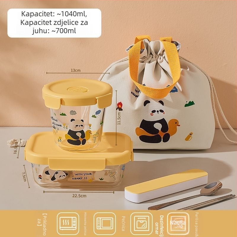 Staklena kutija za ručak, četvrtastog oblika, mikrovalna pogodna, zatvorena za očuvanje svježine, kapacitet 1–2 L