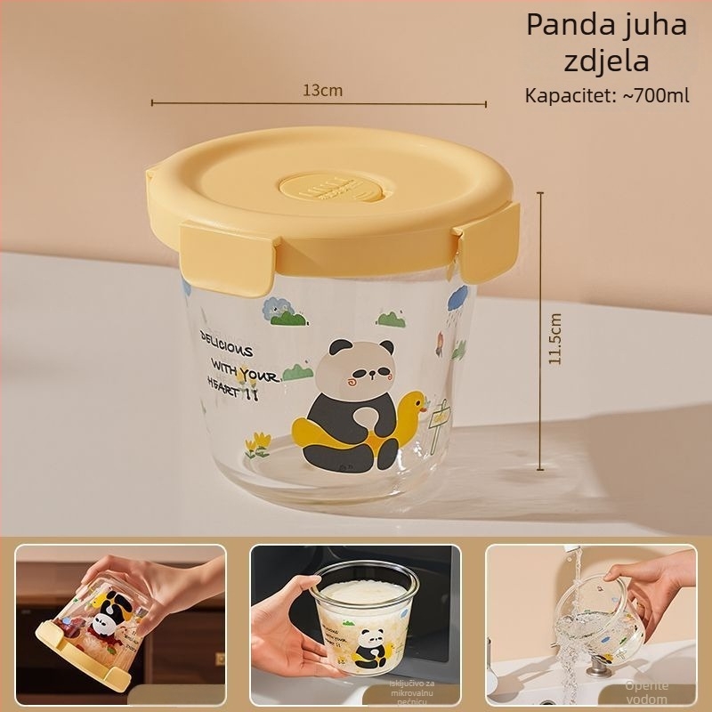 Staklena kutija za ručak, četvrtastog oblika, mikrovalna pogodna, zatvorena za očuvanje svježine, kapacitet 1–2 L