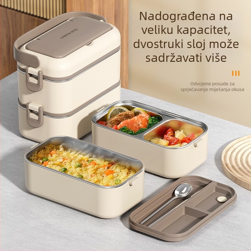 Kutija za obrok od 304 nehrđajućeg čelika, 3-slojevni dizajn, velika kapaciteta 5 L ili više, prikladna za mikrovalnu, izolirana
