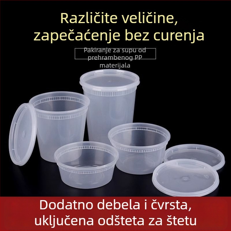 Jednokratna zdjela za juhu s čvrstim poklopcem, debeli plastični materijal, okrugla, mikrovalna sigurna, mogućnost postavljanja logotipa, pakiranje 240 komada