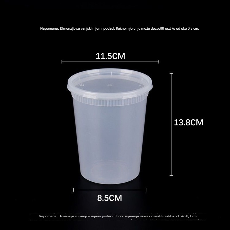 Jednokratna zdjela za juhu s čvrstim poklopcem, debeli plastični materijal, okrugla, mikrovalna sigurna, mogućnost postavljanja logotipa, pakiranje 240 komada