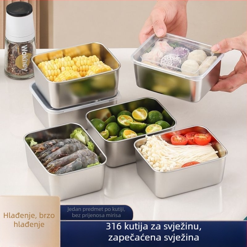 Kutija za hranu od nehrđajućeg čelika s poklopcem, pravokutnog oblika, za zamrzavanje, kapacitet ispod 300 ml