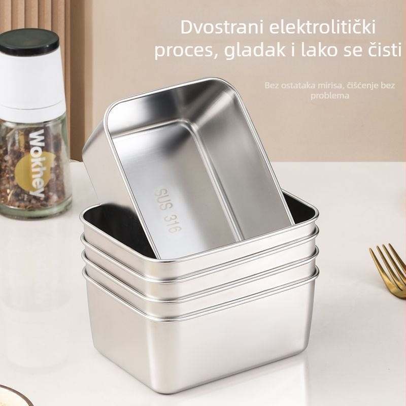 Kutija za hranu od nehrđajućeg čelika s poklopcem, pravokutnog oblika, za zamrzavanje, kapacitet ispod 300 ml