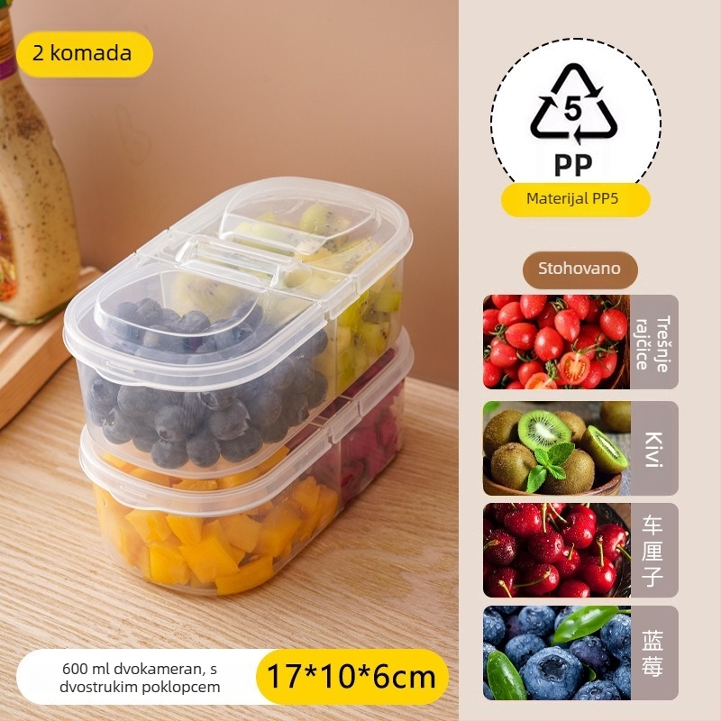 Kutija za ručak od PP materijala, proziran poklopac s odjeljenim pretincima, mikrovalna sigurnost, prijenosna