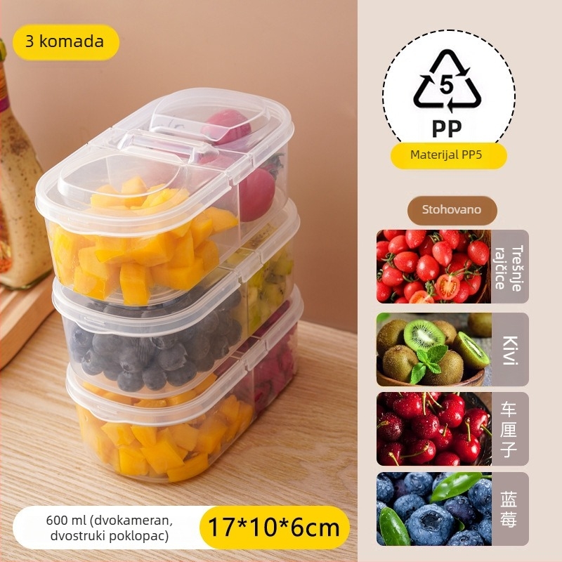 Kutija za ručak od PP materijala, proziran poklopac s odjeljenim pretincima, mikrovalna sigurnost, prijenosna