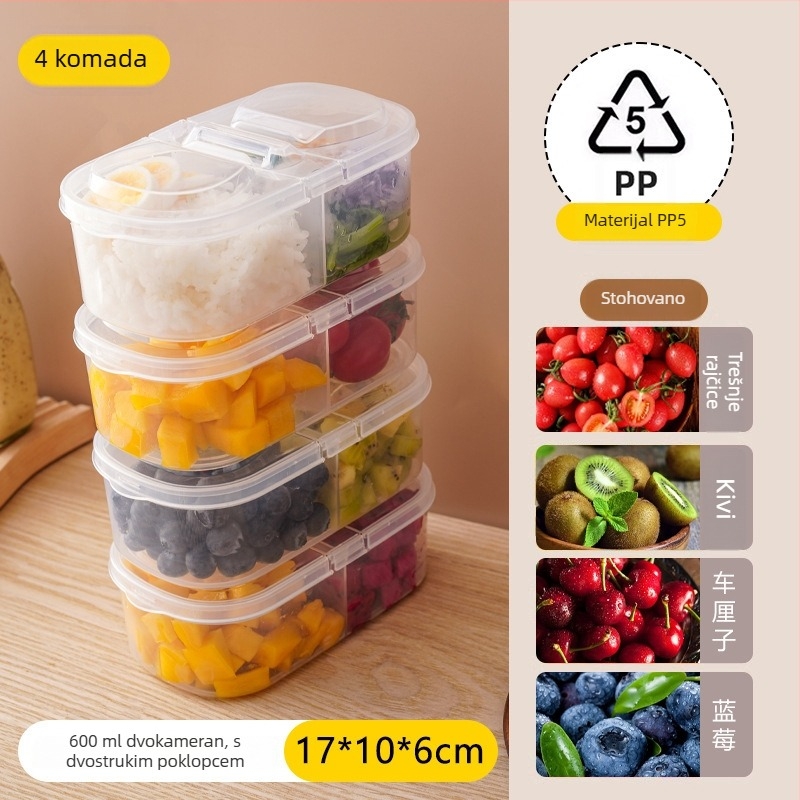 Kutija za ručak od PP materijala, proziran poklopac s odjeljenim pretincima, mikrovalna sigurnost, prijenosna