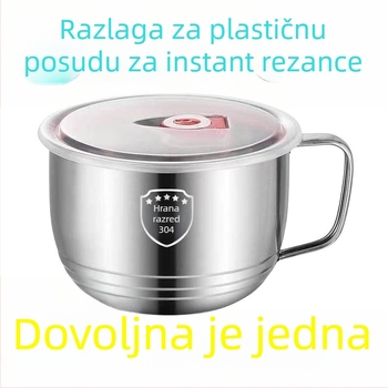 Nerđajući čelični zdjela za rezance s poklopcem, kapacitet 3,1–4 L, nije prikladna za mikrovalnu pećnicu, uključuje štapiće i žlicu