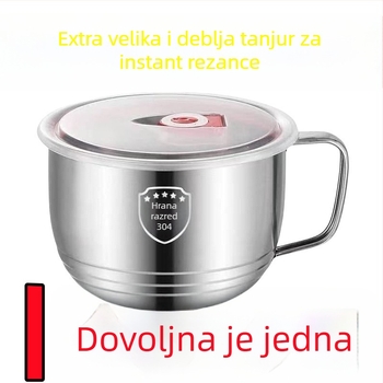 Nerđajući čelični zdjela za rezance s poklopcem, kapacitet 3,1–4 L, nije prikladna za mikrovalnu pećnicu, uključuje štapiće i žlicu