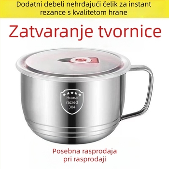 Nerđajući čelični zdjela za rezance s poklopcem, kapacitet 3,1–4 L, nije prikladna za mikrovalnu pećnicu, uključuje štapiće i žlicu