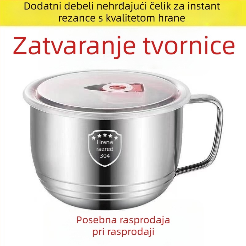 Nerđajući čelični zdjela za rezance s poklopcem, kapacitet 3,1–4 L, nije prikladna za mikrovalnu pećnicu, uključuje štapiće i žlicu