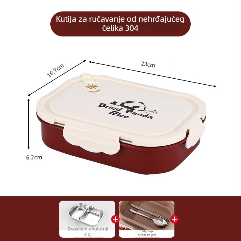 Kutija za ručak od 304 nehrđajućeg čelika, izolirana, pogodna za mikrovalnu pećnicu, 1-2L, kvadratična, Panda uzorak, za učenike i uredske djelatnike