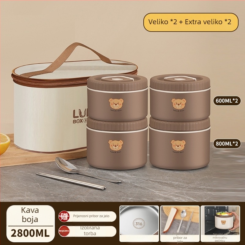 Izolirana kutija za ručak od 316 nehrđajućeg čelika, za uredske djelatnike, odrasle, bez električne, kapacitet 468l