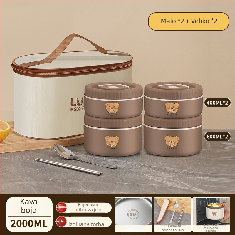 Izolirana kutija za ručak od 316 nehrđajućeg čelika, za uredske djelatnike, odrasle, bez električne, kapacitet 468l