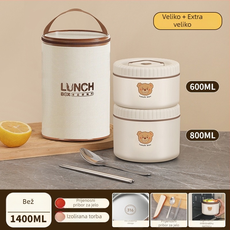Izolirana kutija za ručak od 316 nehrđajućeg čelika, za uredske djelatnike, odrasle, bez električne, kapacitet 468l