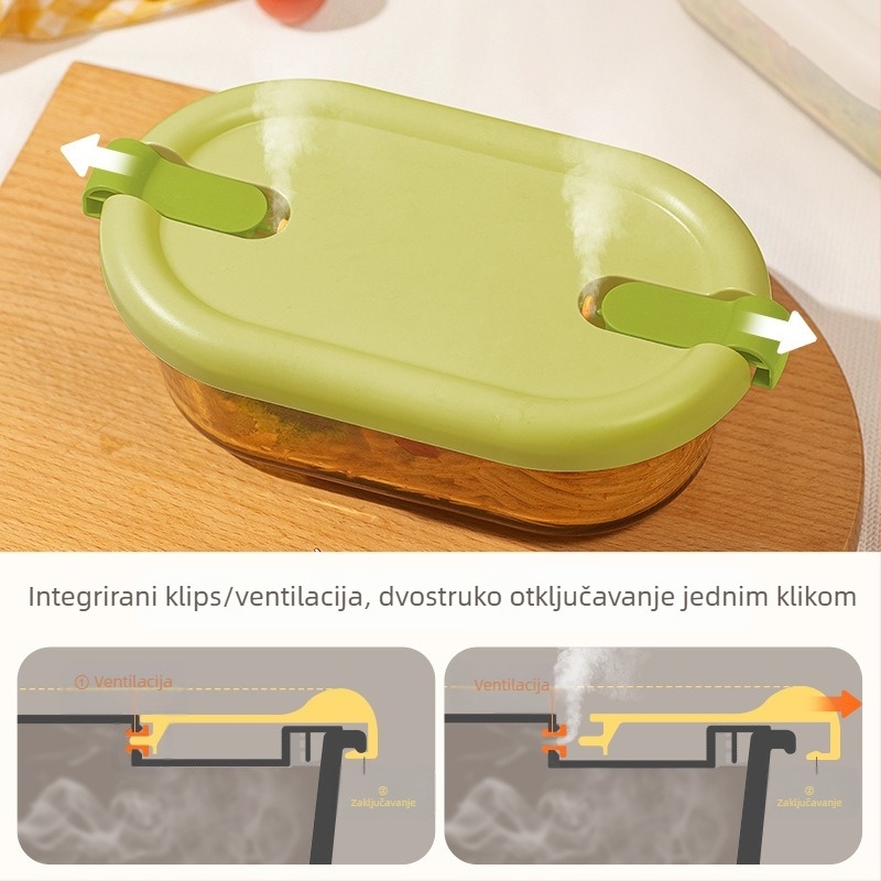 Staklena pravokutna kutija za obrok s poklopcem, podijeljena, pogodna za mikrovalnu, kapacitet 501–800 ml