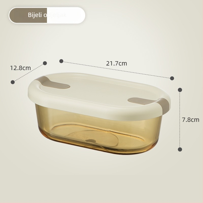 Staklena pravokutna kutija za obrok s poklopcem, podijeljena, pogodna za mikrovalnu, kapacitet 501–800 ml