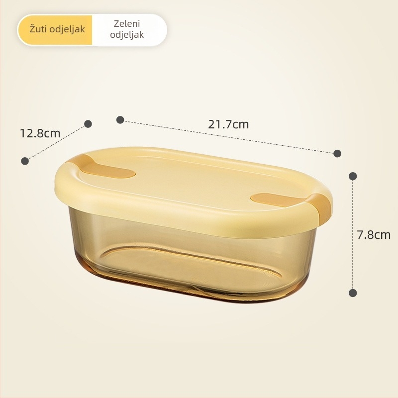Staklena pravokutna kutija za obrok s poklopcem, podijeljena, pogodna za mikrovalnu, kapacitet 501–800 ml