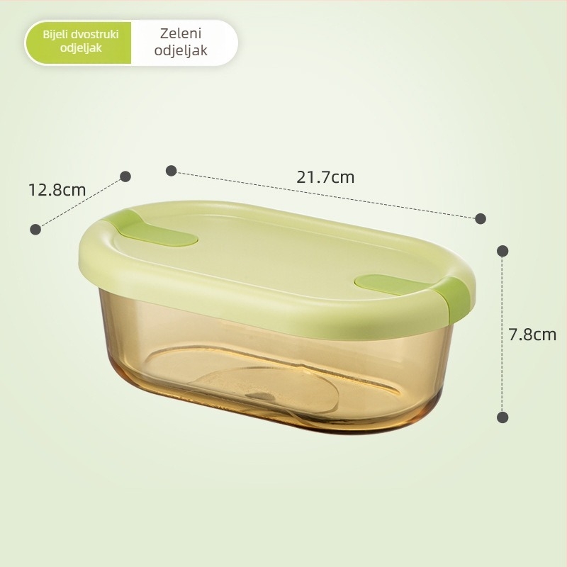 Staklena pravokutna kutija za obrok s poklopcem, podijeljena, pogodna za mikrovalnu, kapacitet 501–800 ml