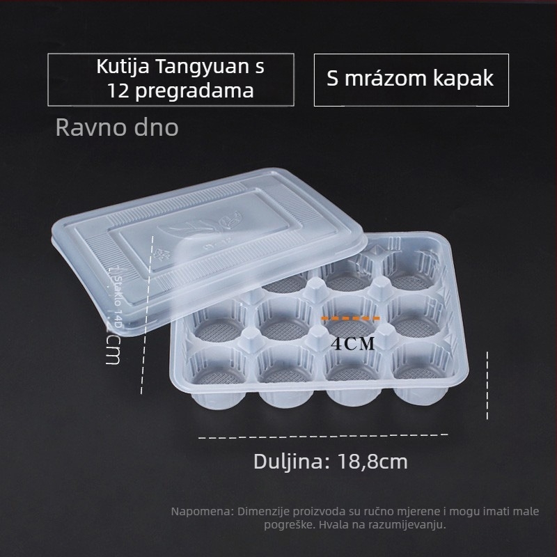 Jednokratna plastična kutija za pakiranje velikih ručno izrađenih ljepljivih rižinih kuglica (nije pogodno za mikrovalnu pećnicu; moguć tisak logotipa; obrada i prilagodba putem agenta; podrijetlo: kineska kopnena)