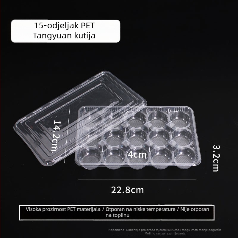 Jednokratna plastična kutija za pakiranje velikih ručno izrađenih ljepljivih rižinih kuglica (nije pogodno za mikrovalnu pećnicu; moguć tisak logotipa; obrada i prilagodba putem agenta; podrijetlo: kineska kopnena)