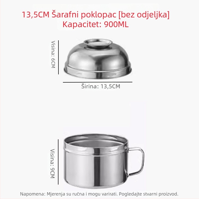 Zdjela od nehrđajućeg čelika za rezance s poklopcem, zdjela za juhu za studente, set štapića i žlica, 1–2 L