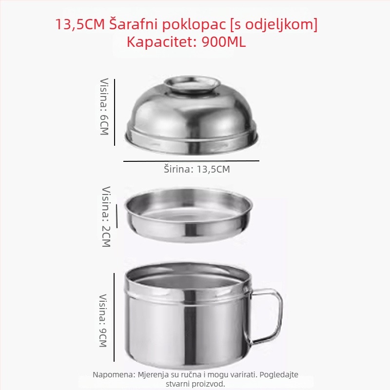 Zdjela od nehrđajućeg čelika za rezance s poklopcem, zdjela za juhu za studente, set štapića i žlica, 1–2 L