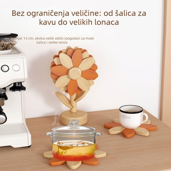 Podmetač za stol s uzorkom suncokreta, toplinska izolacija, nepravilan oblik, korkovi materijal, moderni minimalistički stil