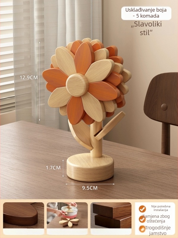 Podmetač za stol s uzorkom suncokreta, toplinska izolacija, nepravilan oblik, korkovi materijal, moderni minimalistički stil