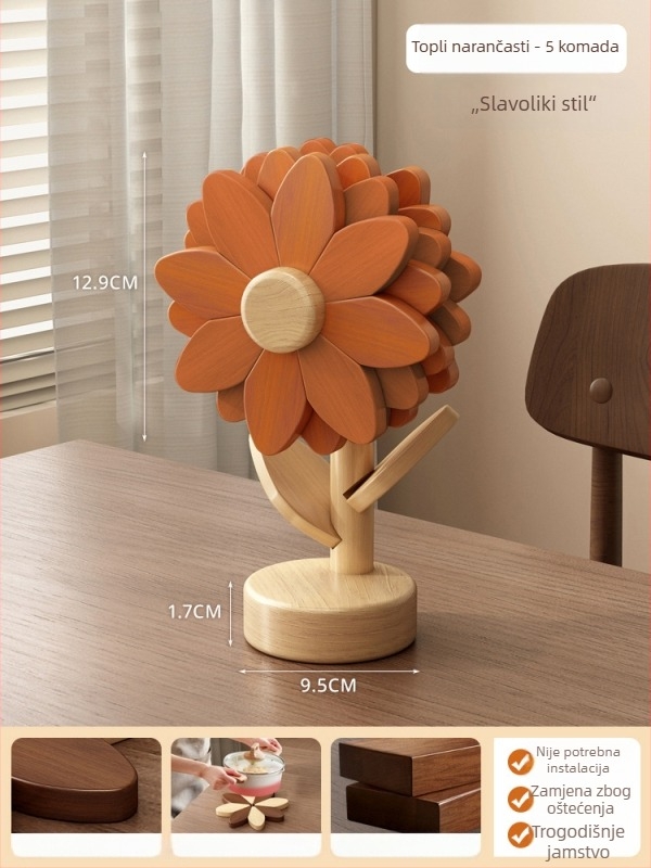 Podmetač za stol s uzorkom suncokreta, toplinska izolacija, nepravilan oblik, korkovi materijal, moderni minimalistički stil