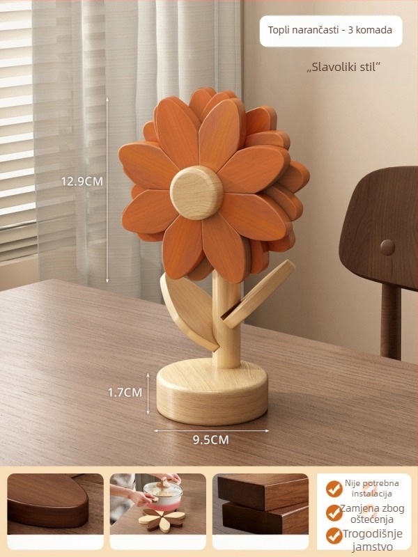 Podmetač za stol s uzorkom suncokreta, toplinska izolacija, nepravilan oblik, korkovi materijal, moderni minimalistički stil