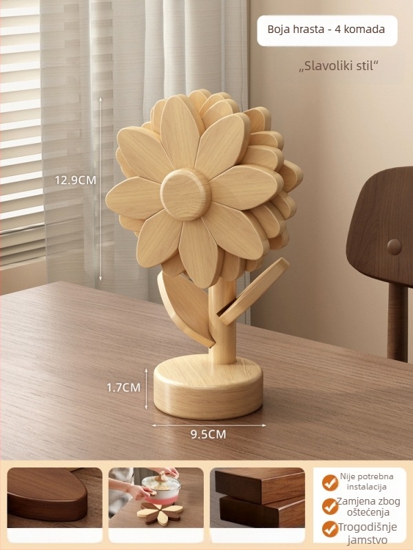 Podmetač za stol s uzorkom suncokreta, toplinska izolacija, nepravilan oblik, korkovi materijal, moderni minimalistički stil