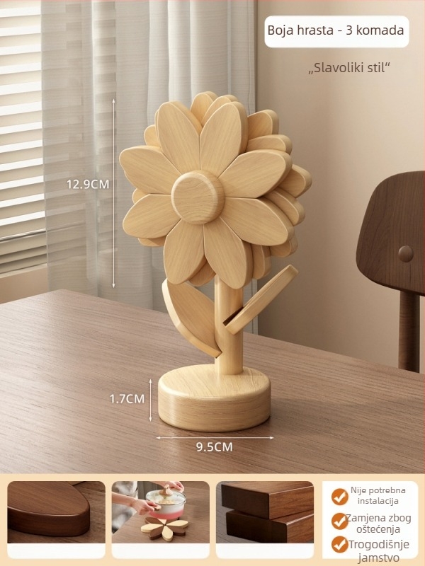 Podmetač za stol s uzorkom suncokreta, toplinska izolacija, nepravilan oblik, korkovi materijal, moderni minimalistički stil