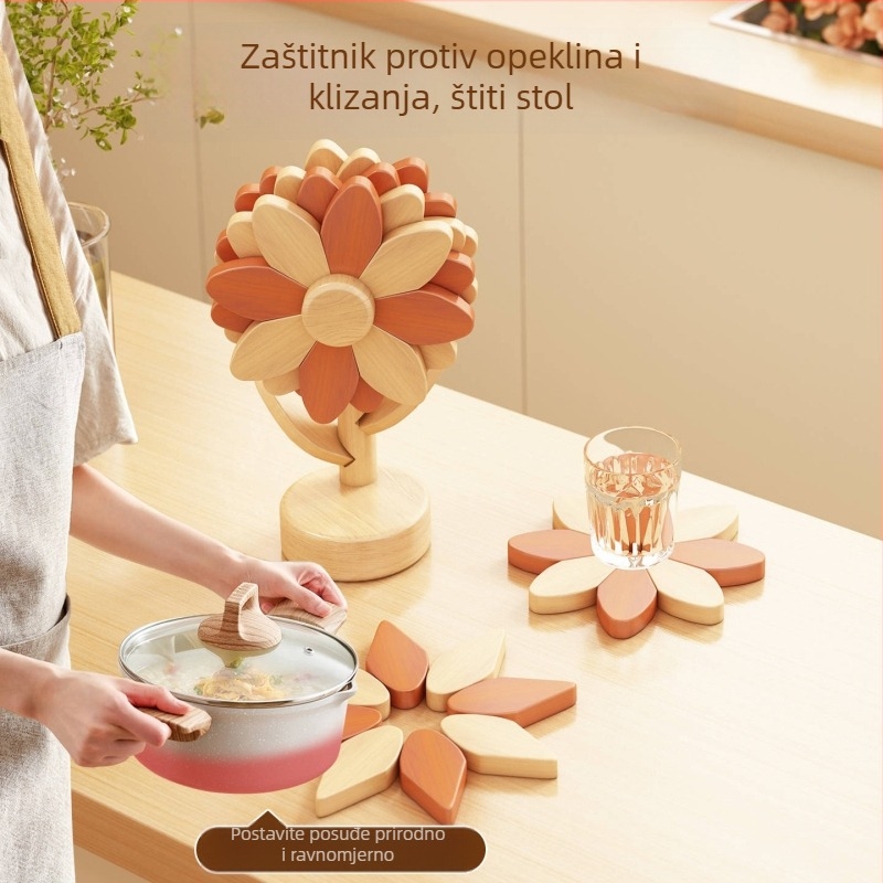 Podmetač za stol s uzorkom suncokreta, toplinska izolacija, nepravilan oblik, korkovi materijal, moderni minimalistički stil
