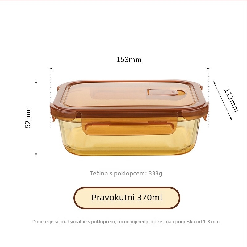 Jantarna staklena kutija za obrok, mikrovalna pećnica kompatibilna, zatvorena, 800-1000 ml, za ured i školu