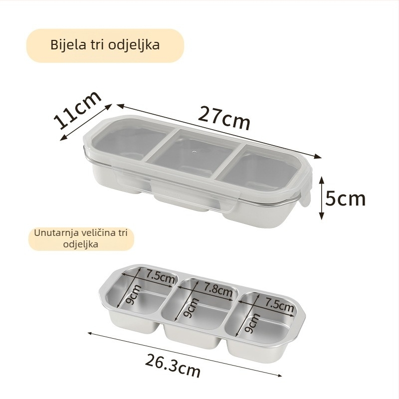 Kutija za ručak s pregradama od nehrđajućeg čelika 304, brtveni poklopac protiv mirisa i izlijevanja, kapacitet 501–800 ml