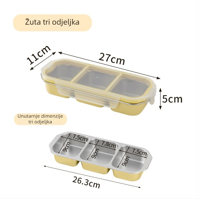 Kutija za ručak s pregradama od nehrđajućeg čelika 304, brtveni poklopac protiv mirisa i izlijevanja, kapacitet 501–800 ml