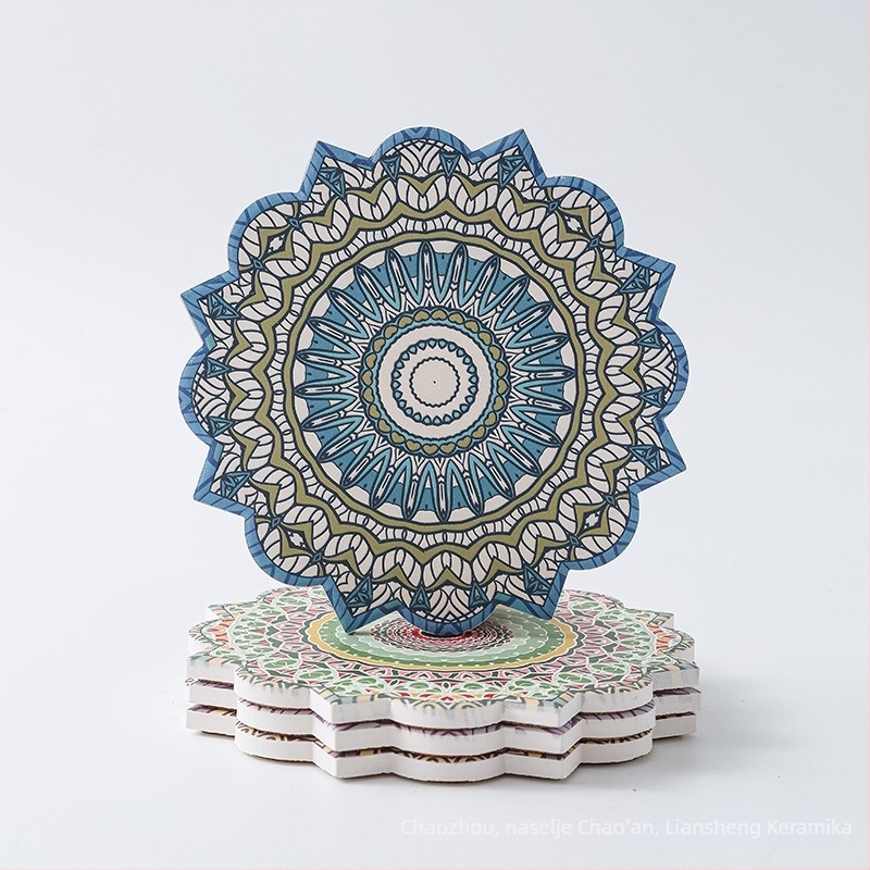 Keramički podmetač za čašu s mandala uzorkom, nepravilni oblik, klasični tradicijski stil
