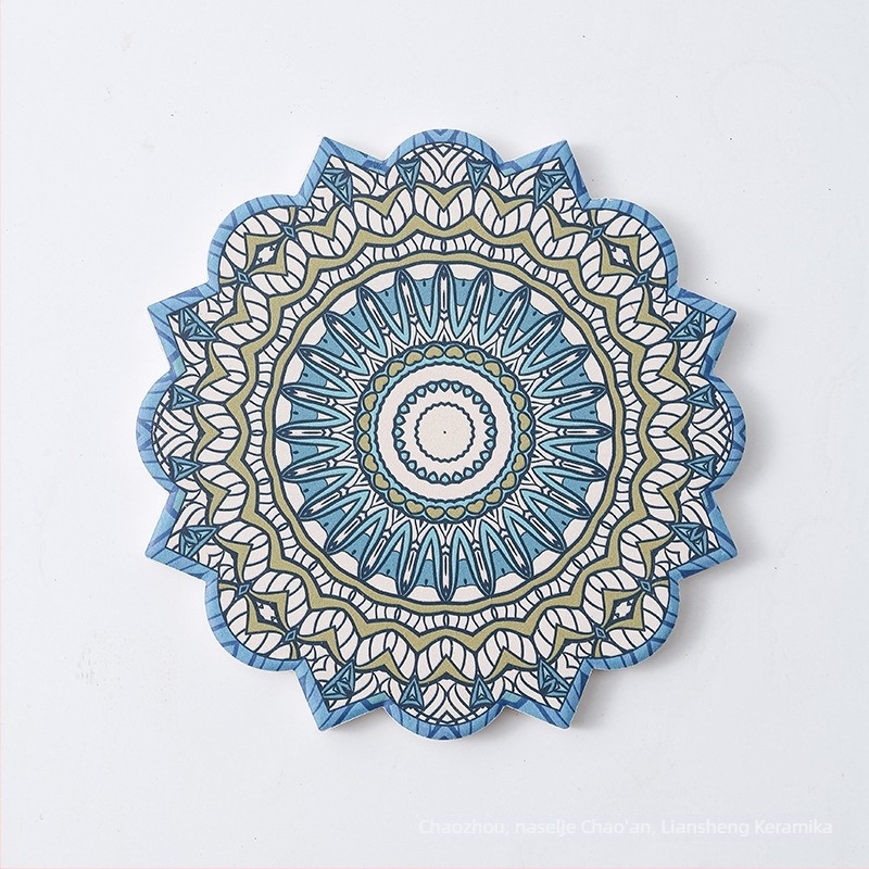 Keramički podmetač za čašu s mandala uzorkom, nepravilni oblik, klasični tradicijski stil