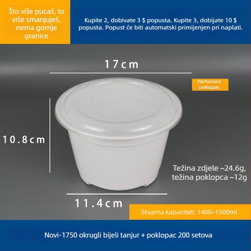 Dvostruki dvostruki posuda za juhu s gornjim i donjim odjeljkom, suho/mokro odjeljak, jednokratna zdjela za vruću juhu s wonton rezancima; Plastična • Nije pogodna za mikrovalnu pećnicu • Ispis logotipa moguć • Bruto težina oko 8 kg