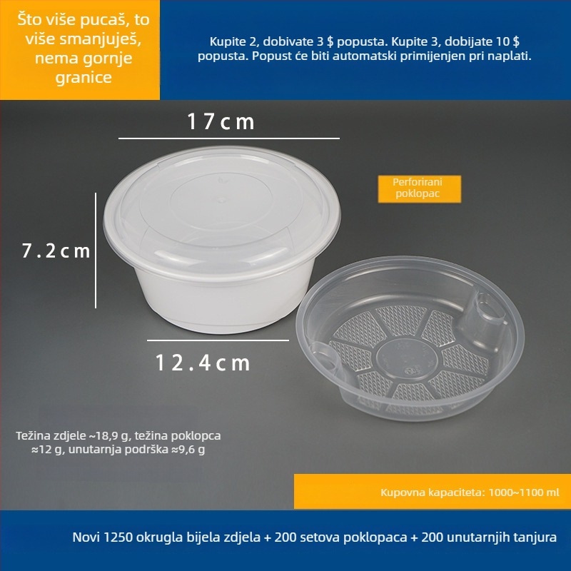 Dvostruki dvostruki posuda za juhu s gornjim i donjim odjeljkom, suho/mokro odjeljak, jednokratna zdjela za vruću juhu s wonton rezancima; Plastična • Nije pogodna za mikrovalnu pećnicu • Ispis logotipa moguć • Bruto težina oko 8 kg