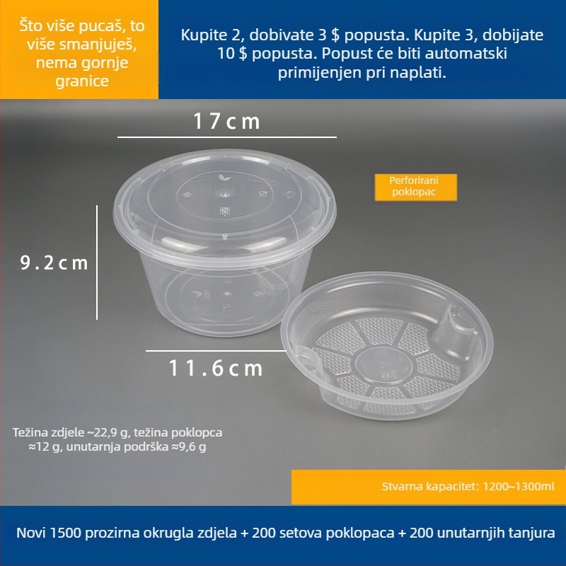 Dvostruki dvostruki posuda za juhu s gornjim i donjim odjeljkom, suho/mokro odjeljak, jednokratna zdjela za vruću juhu s wonton rezancima; Plastična • Nije pogodna za mikrovalnu pećnicu • Ispis logotipa moguć • Bruto težina oko 8 kg