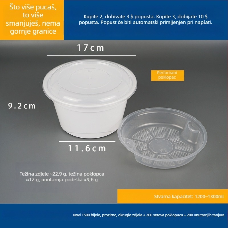 Dvostruki dvostruki posuda za juhu s gornjim i donjim odjeljkom, suho/mokro odjeljak, jednokratna zdjela za vruću juhu s wonton rezancima; Plastična • Nije pogodna za mikrovalnu pećnicu • Ispis logotipa moguć • Bruto težina oko 8 kg