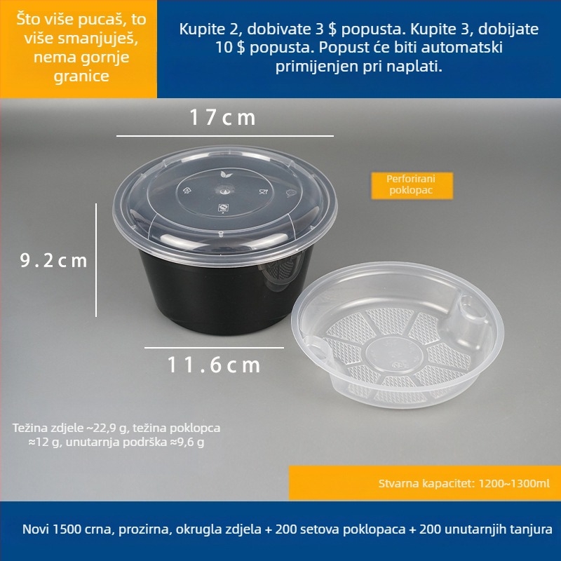 Dvostruki dvostruki posuda za juhu s gornjim i donjim odjeljkom, suho/mokro odjeljak, jednokratna zdjela za vruću juhu s wonton rezancima; Plastična • Nije pogodna za mikrovalnu pećnicu • Ispis logotipa moguć • Bruto težina oko 8 kg