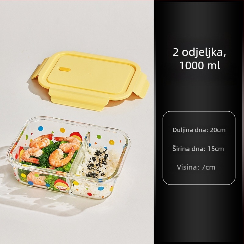 Staklena kutija za ručak s poklopcem za ured, mikrovalna sigurna, kapacitet 800–1000 ml, kvadratni oblik, održava hranu svježe