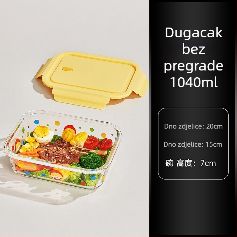 Staklena kutija za ručak s poklopcem za ured, mikrovalna sigurna, kapacitet 800–1000 ml, kvadratni oblik, održava hranu svježe