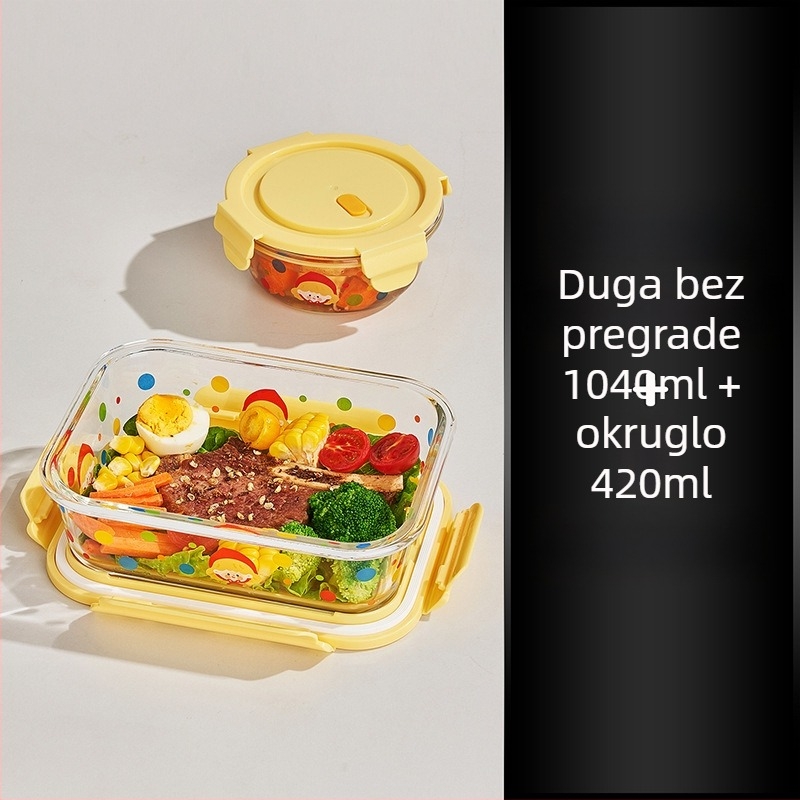 Staklena kutija za ručak s poklopcem za ured, mikrovalna sigurna, kapacitet 800–1000 ml, kvadratni oblik, održava hranu svježe