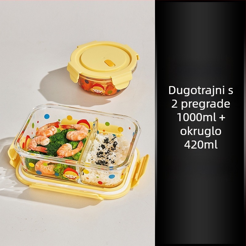 Staklena kutija za ručak s poklopcem za ured, mikrovalna sigurna, kapacitet 800–1000 ml, kvadratni oblik, održava hranu svježe