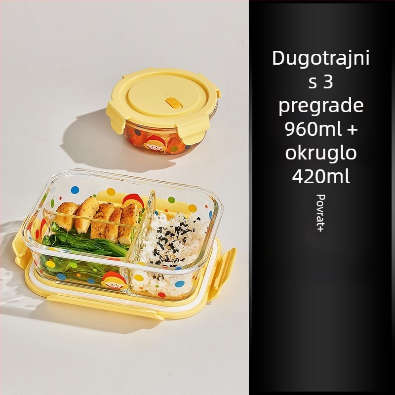 Staklena kutija za ručak s poklopcem za ured, mikrovalna sigurna, kapacitet 800–1000 ml, kvadratni oblik, održava hranu svježe