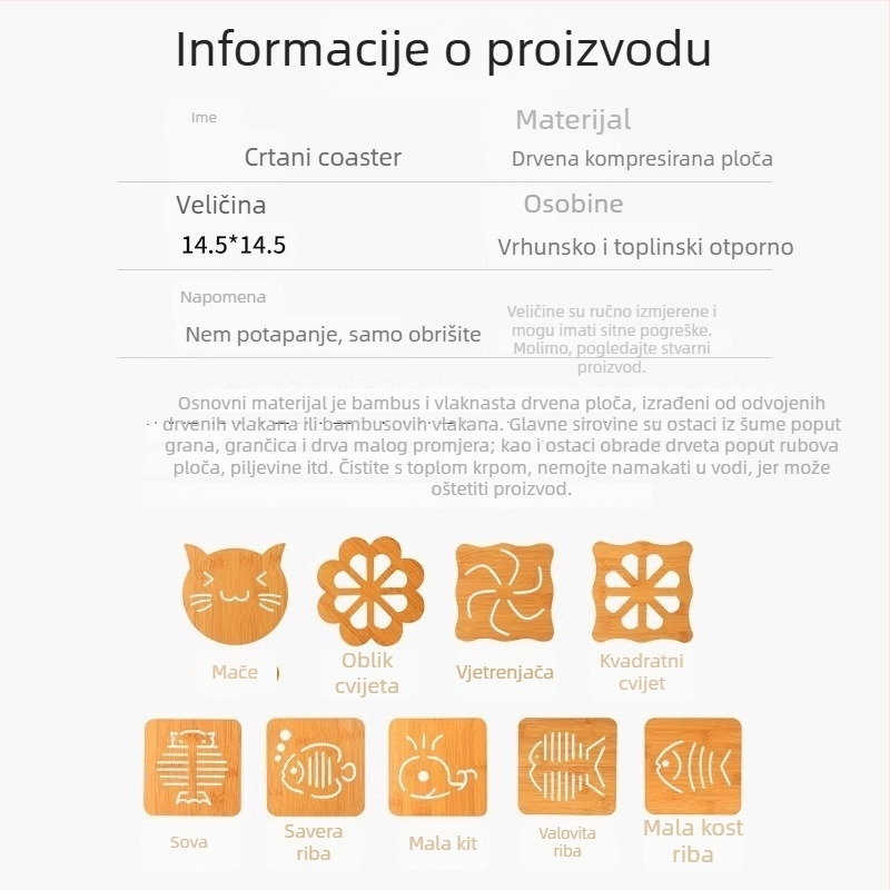 10 komada drvenih podmetača za stol s toplinskom izolacijom, protuklizni, nepravilnog oblika, karikaturni uzorak